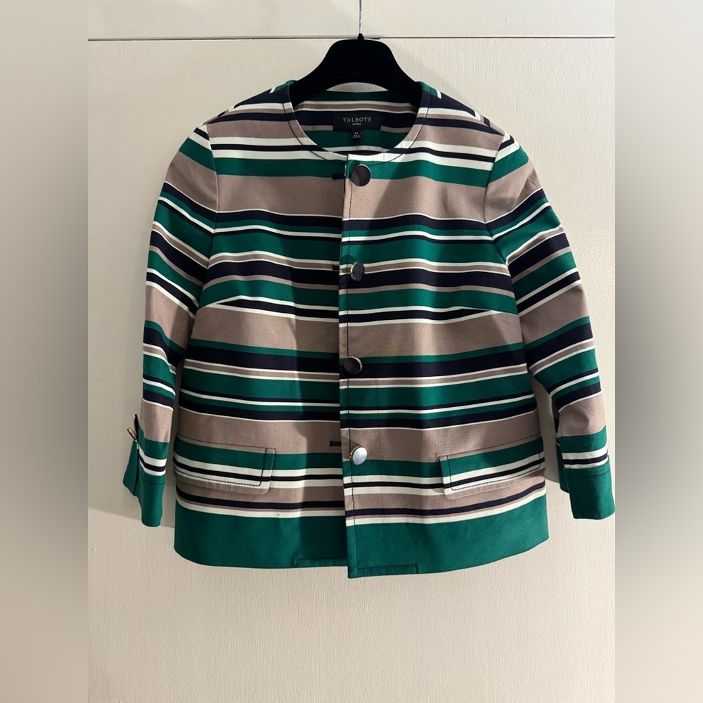 NWT $169 Talbots Striped Jacket Green Beige 6P